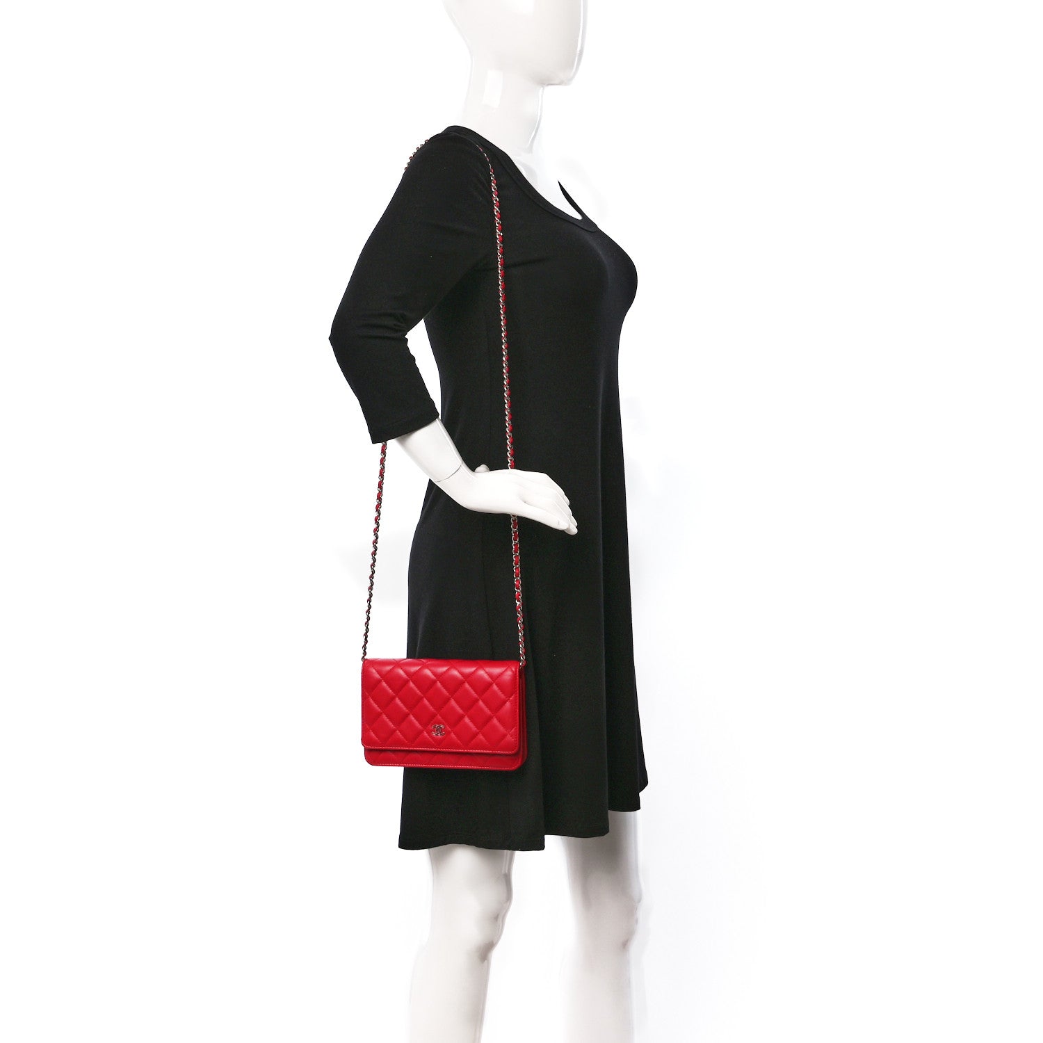 Chanel Lambskin Quilted Wallet On Chain WOC Red 2 of 9