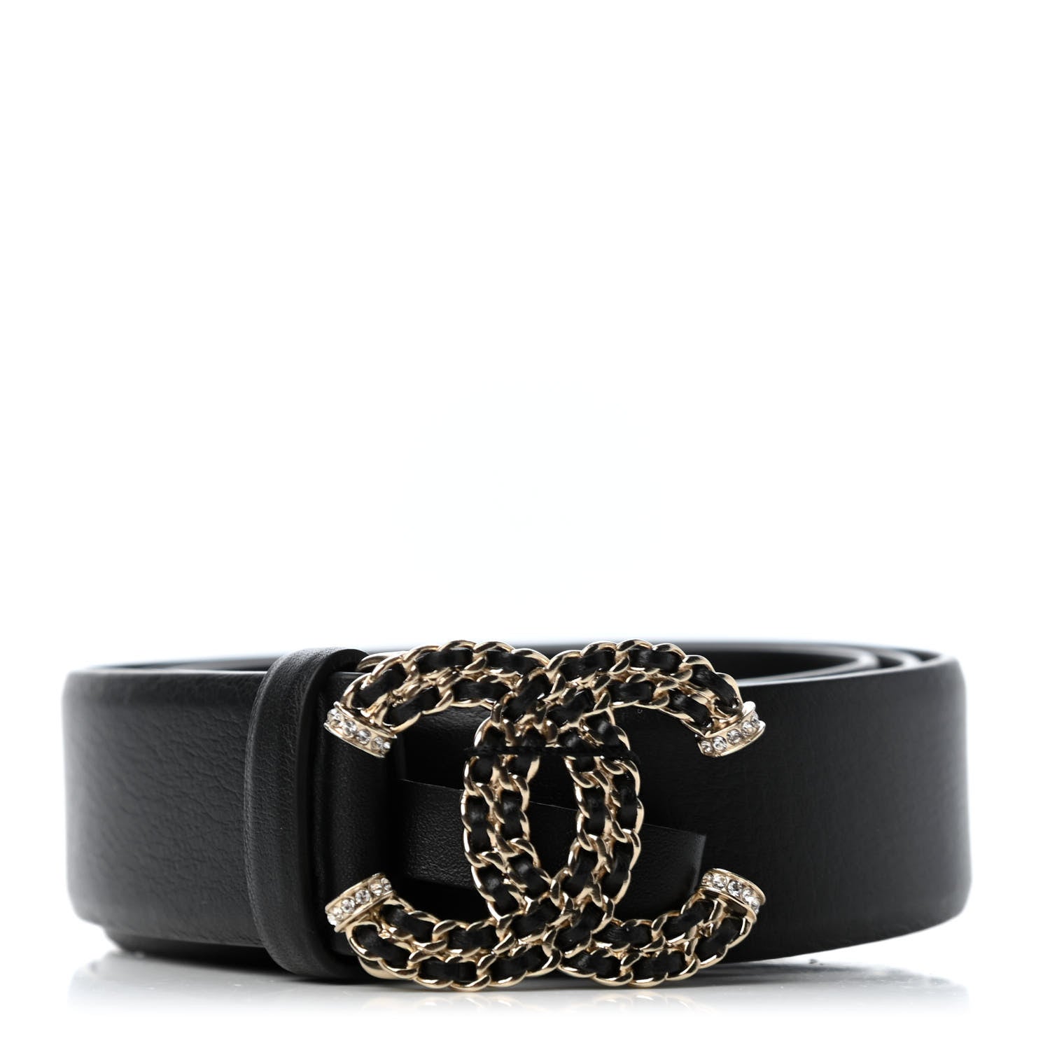 Chanel Calfskin Crystal CC Chain Belt 85 34 Black 1 of 5