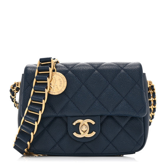 Chanel Caviar Quilted Small Twist Your Buttons Flap Blue 1 of 1