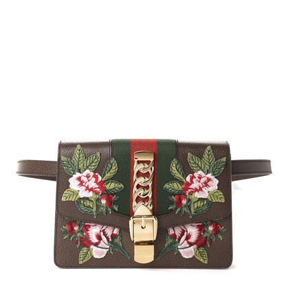 Gucci Calfskin Embroidered Sylvie Belt Bag 85 34 Brown 1 of 11