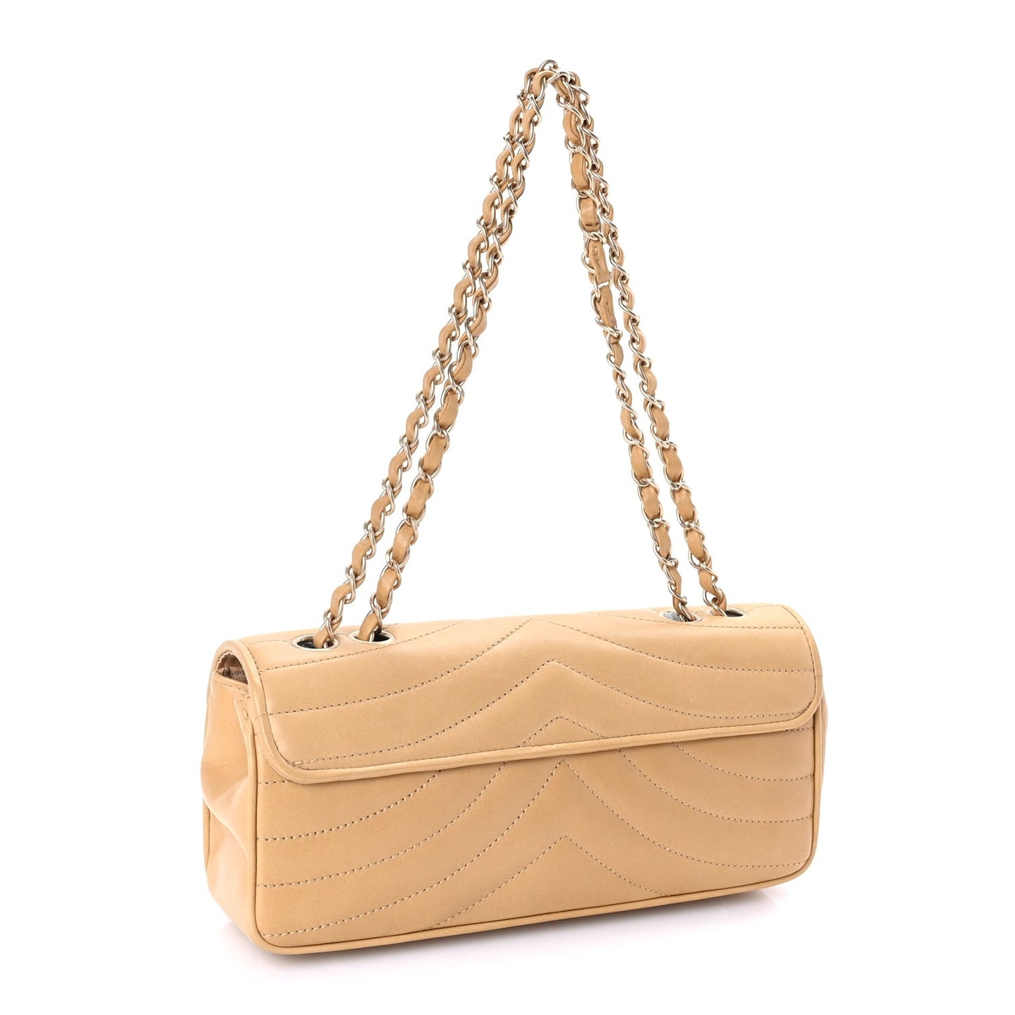 Lambskin Chevron Small East West Single Flap Bag Beige