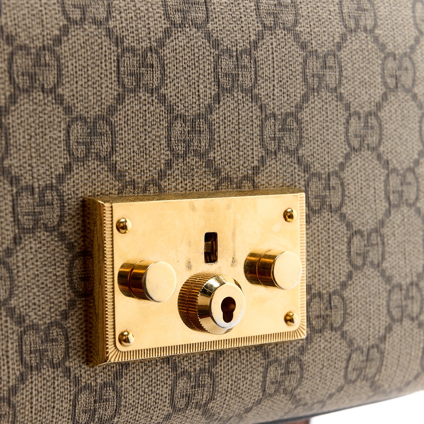 GG Supreme Monogram Calfskin Small Padlock Shoulder Bag Beige Black Cuir