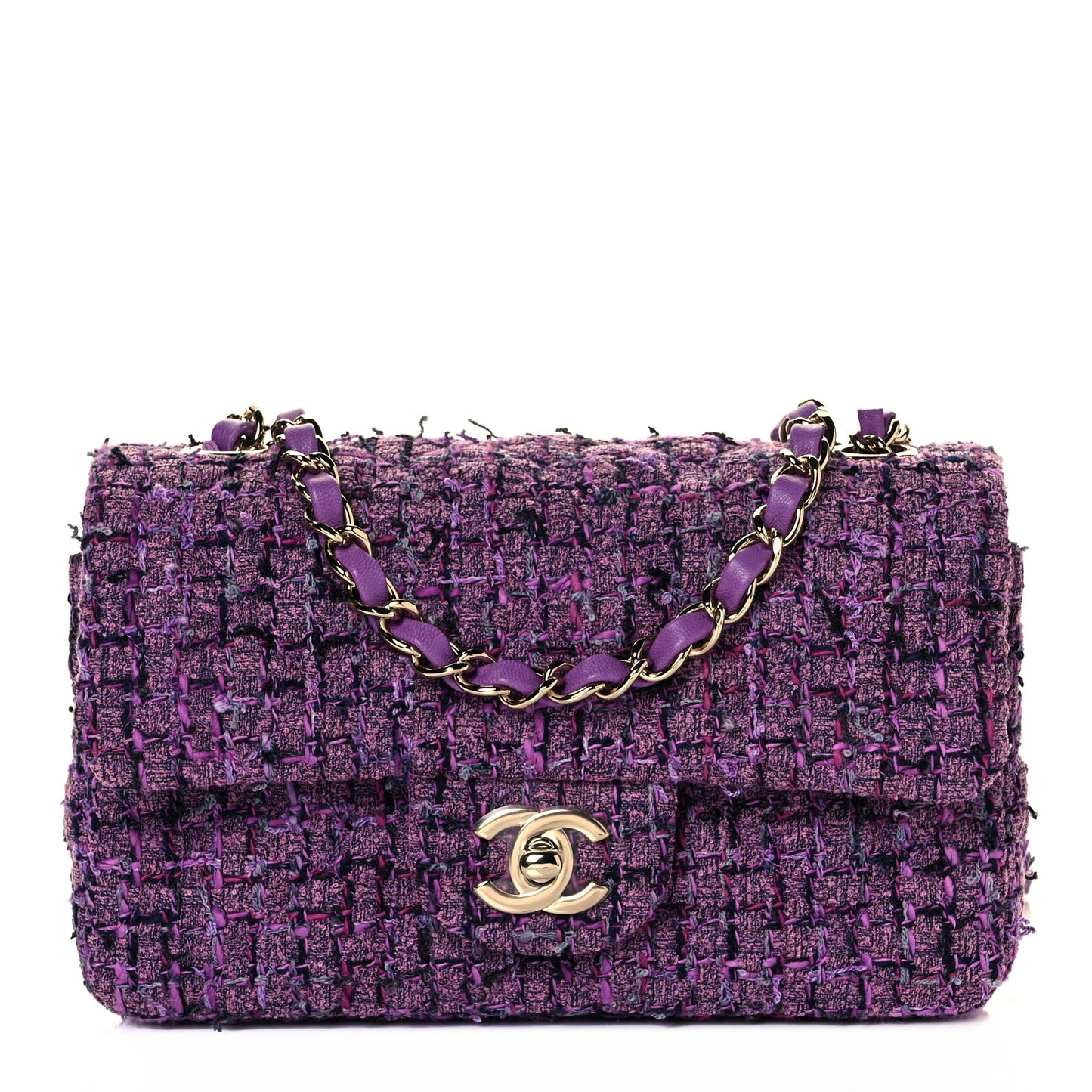 Tweed Quilted Mini Rectangular Flap Light Purple Pink Navy