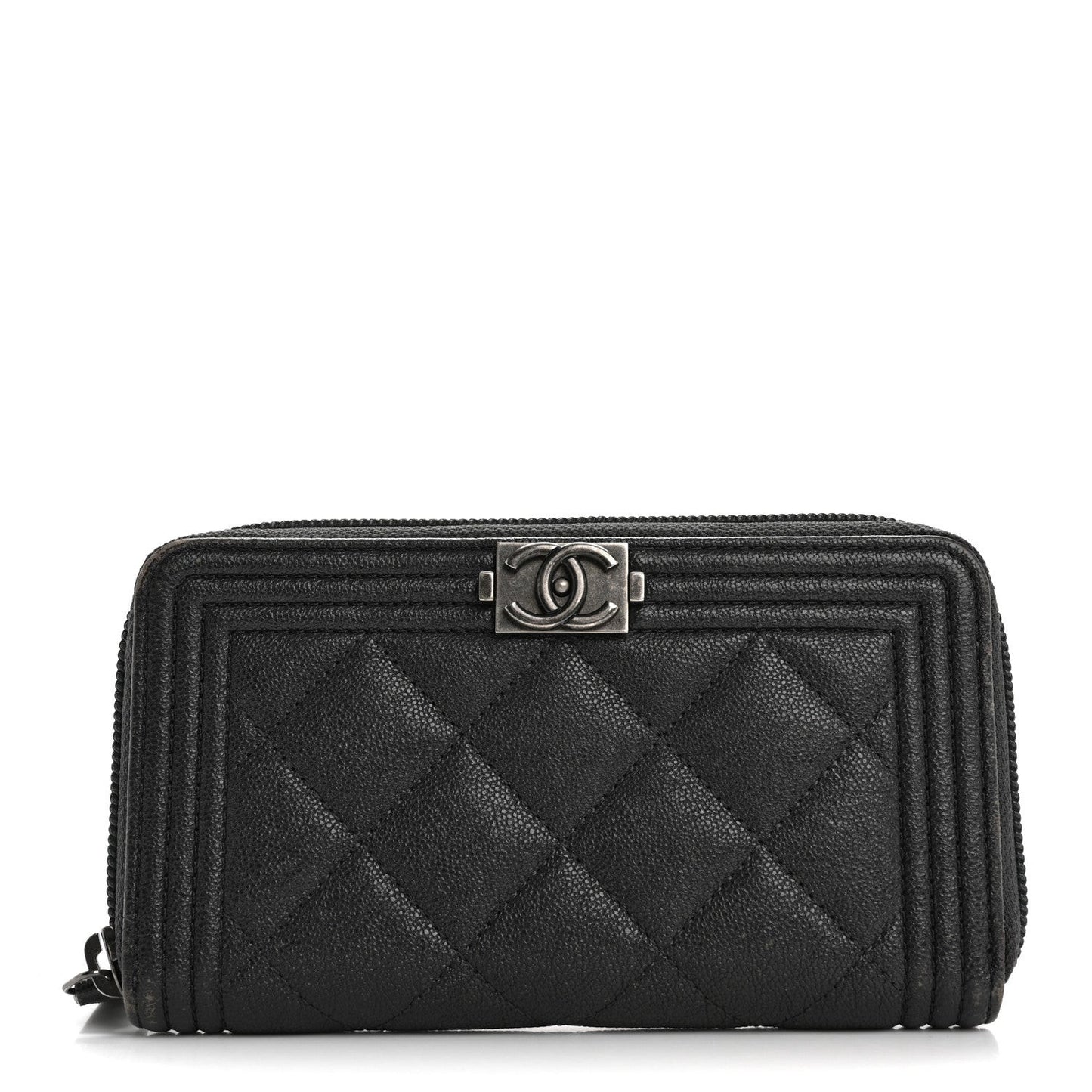 Iridescent Caviar Quilted Small Boy Zip Around Wallet Grey
