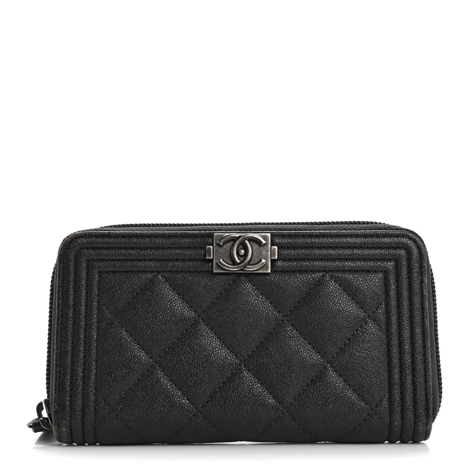 Chanel Iridescent Caviar Quilted Small Boy Zip Around Wallet Grey 1 of 7