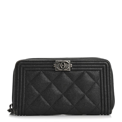 Chanel Iridescent Caviar Quilted Small Boy Zip Around Wallet Grey 1 of 7