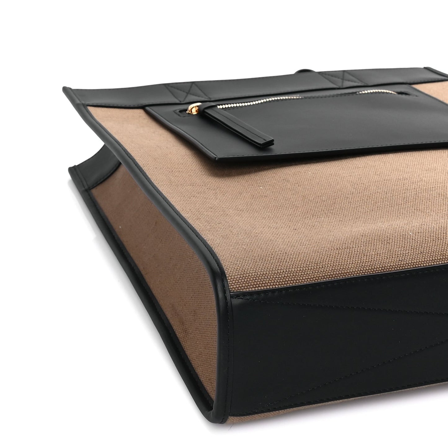 Canvas Smooth Calfskin Tote  Black Camel