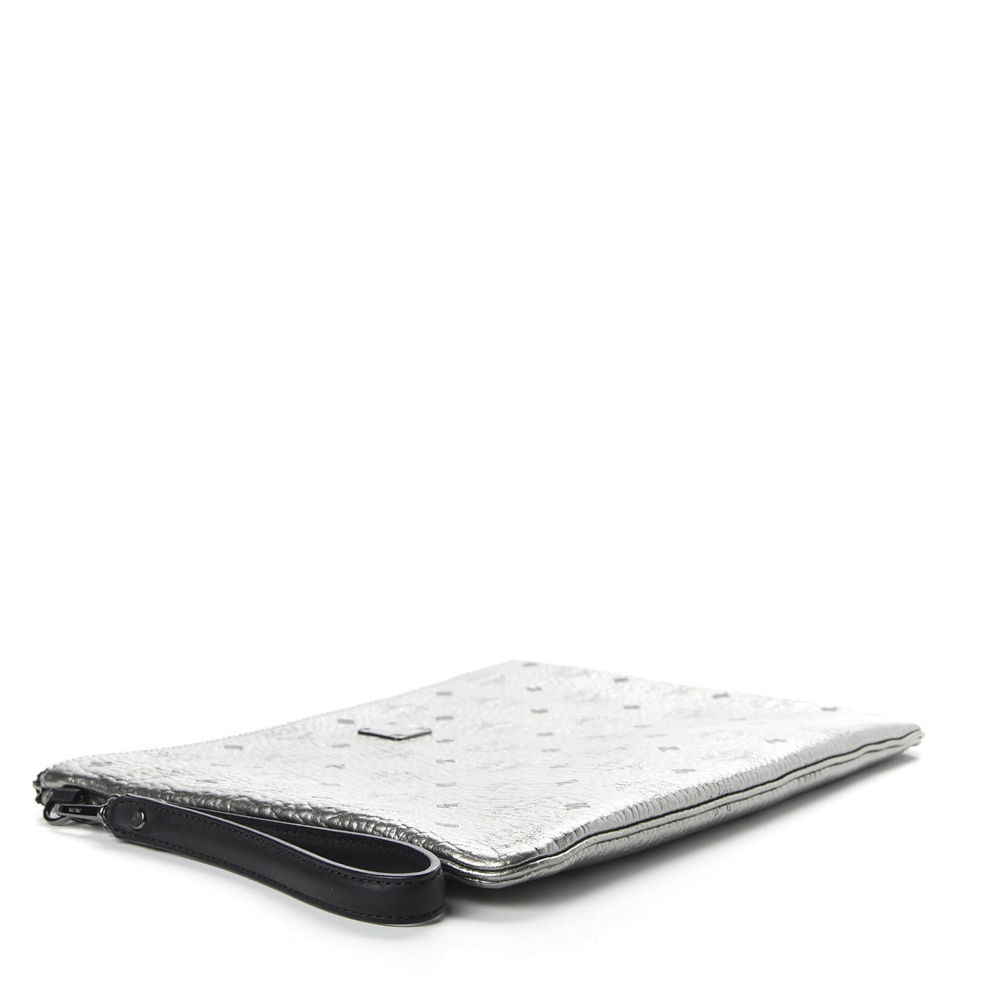 Metallic Visetos Large Stark Wristlet Pouch Silver