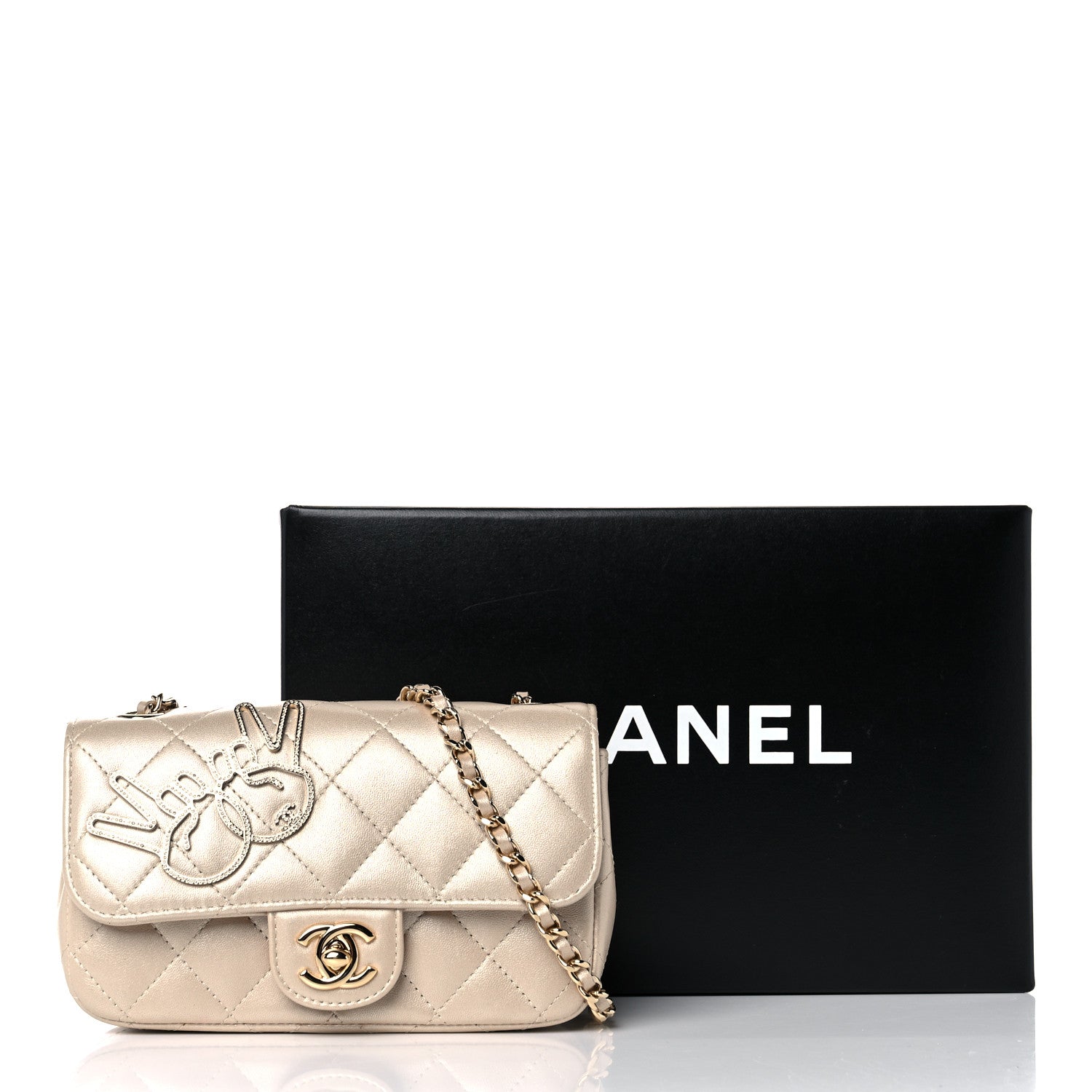 Chanel Metallic Lambskin Quilted Extra Mini V For Victory Flap Light Gold 21 of 21