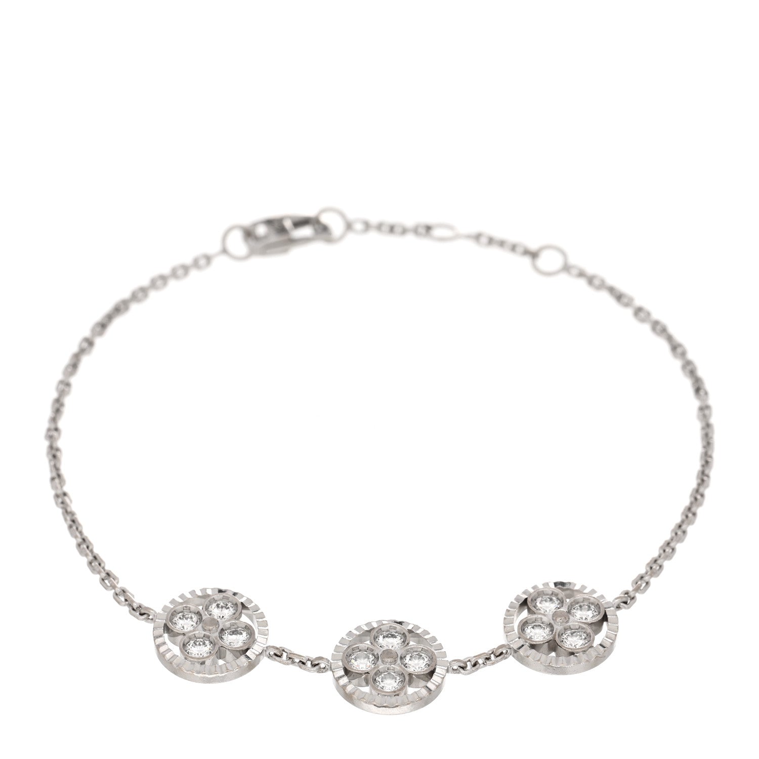 Louis Vuitton 18K White Gold Diamond Three Blossom BB Bracelet 1 of 4