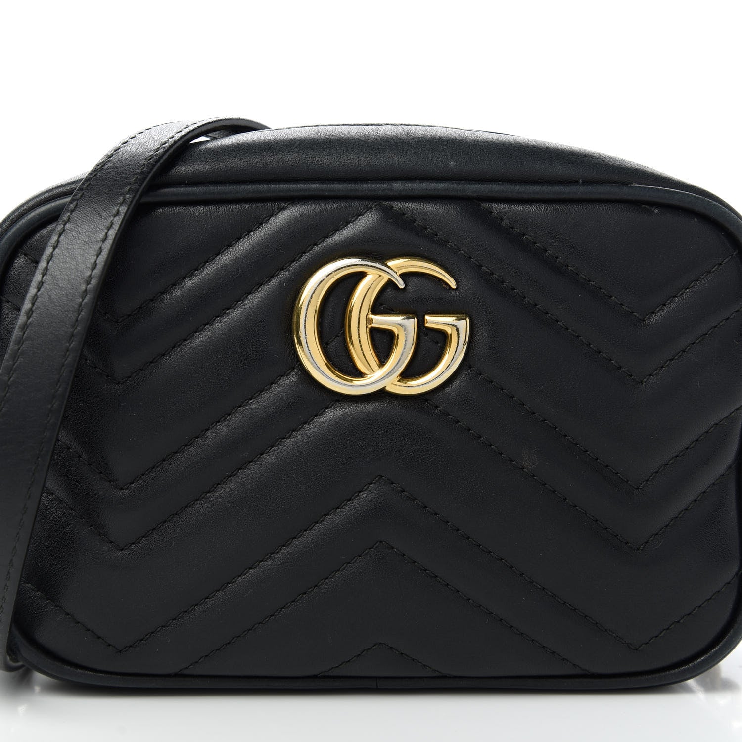 Gucci Calfskin Matelasse Mini GG Marmont Chain Shoulder Bag Black 11 of 12