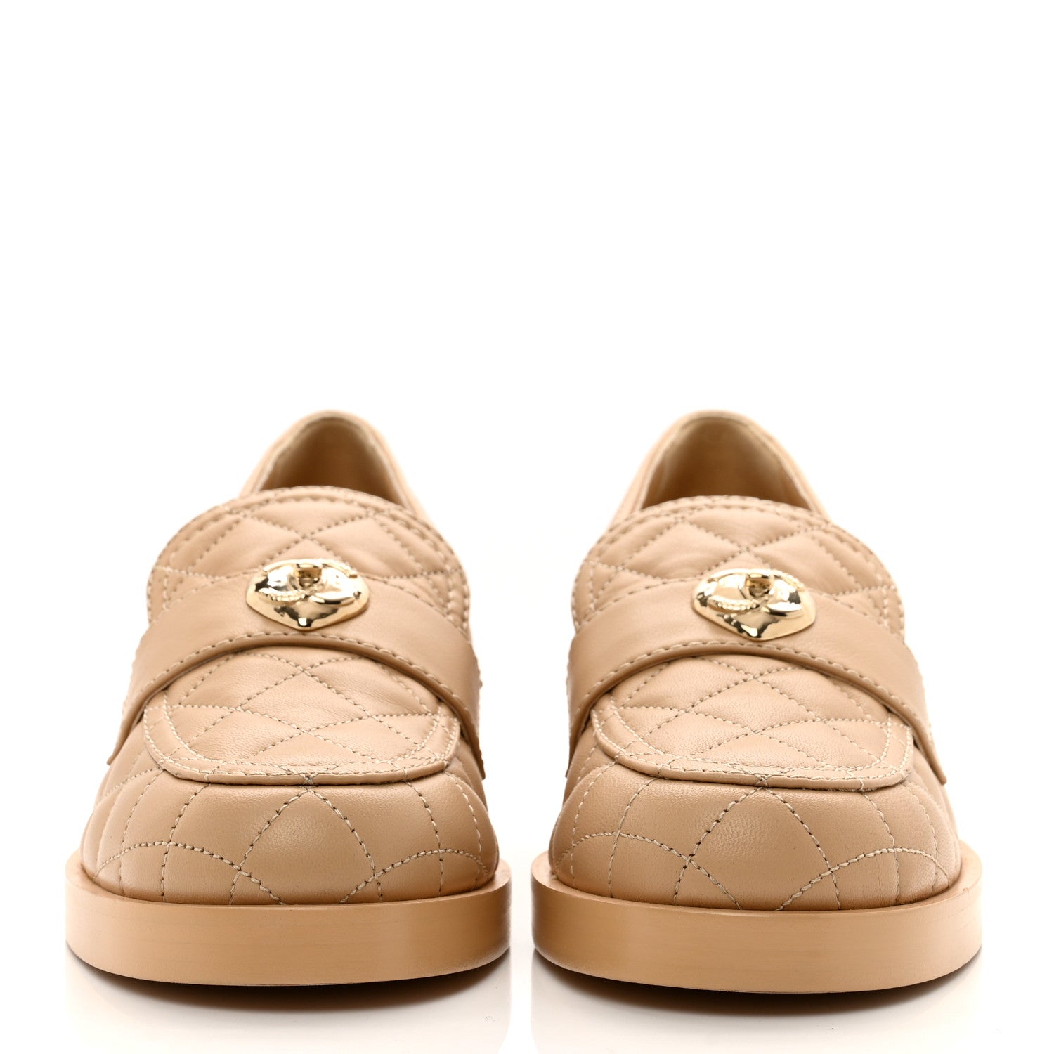 Chanel Lambskin Quilted CC Heart Loafers 38 Beige 2 of 9