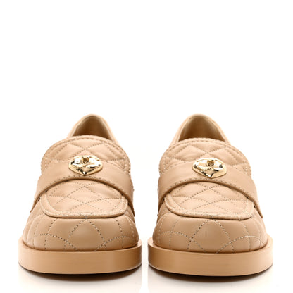 Chanel Lambskin Quilted CC Heart Loafers 38 Beige 2 of 9