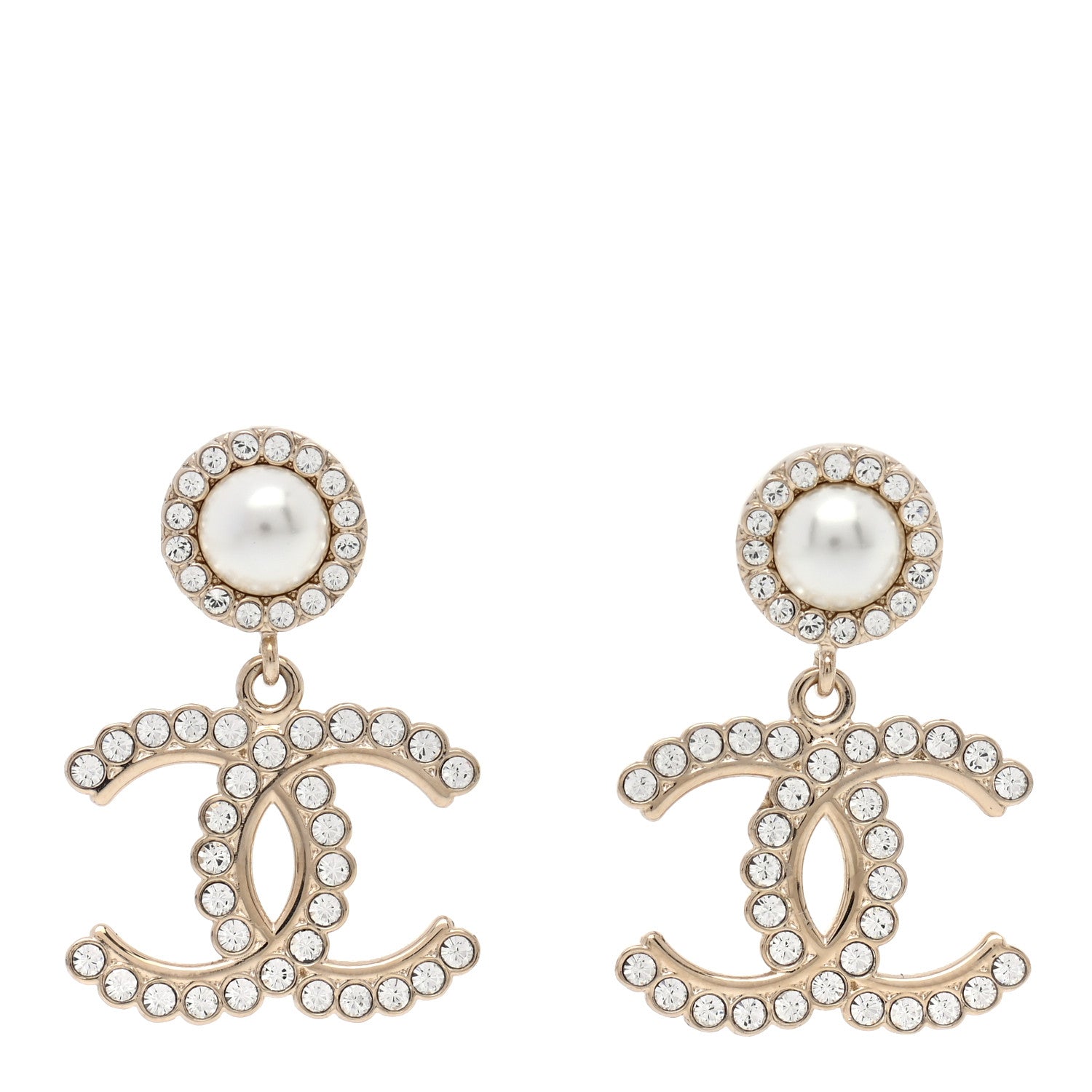 Chanel Crystal Pearl Bow-tiful CC Drop Earrings Gold 1 of 5