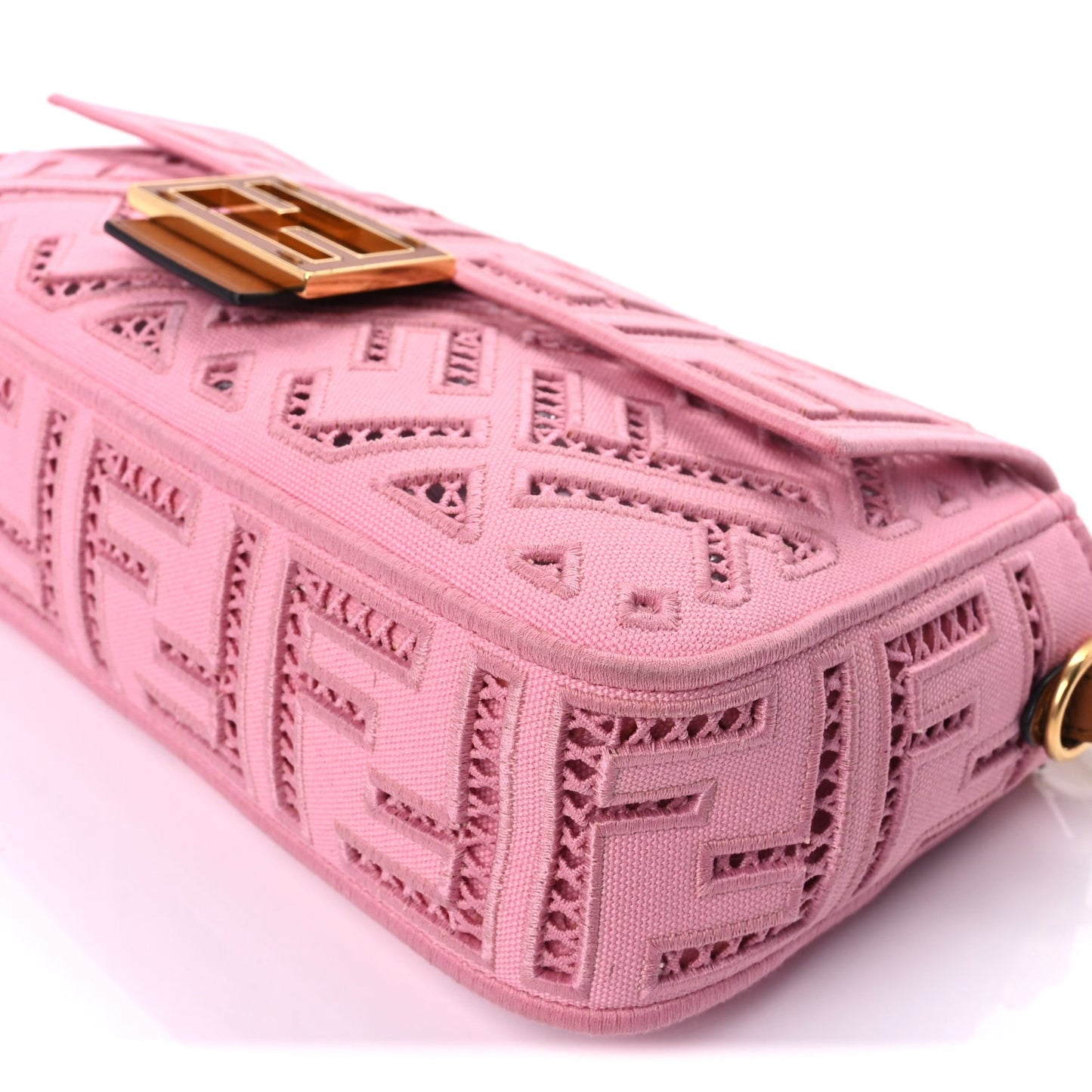 Canvas Cuoio Agata FF Ajour Embroidered Baguette Ciclamino Cuoio