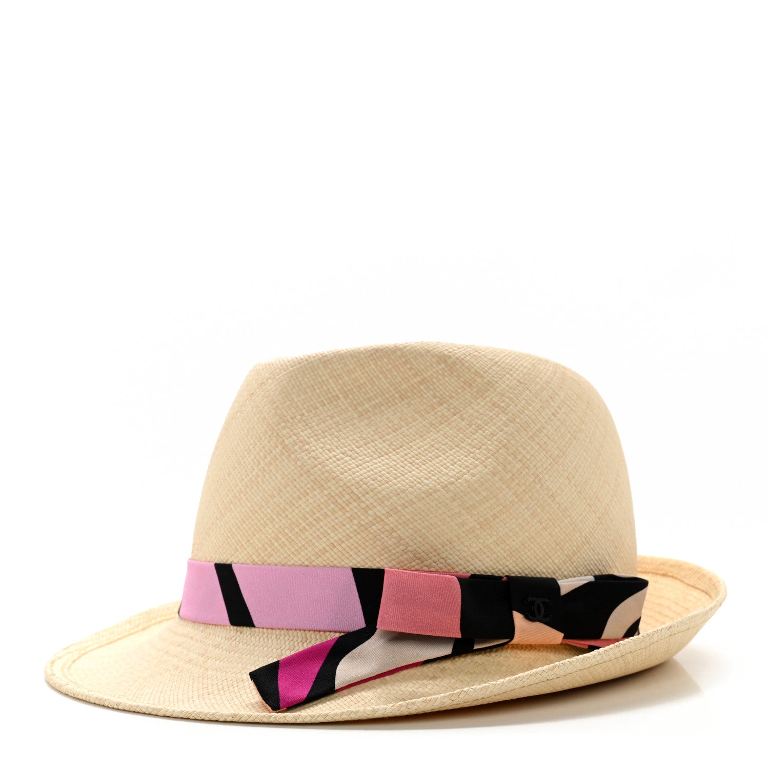 Chanel Straw Ribbon Fedora Hat M Beige Multicolor 1 of 8