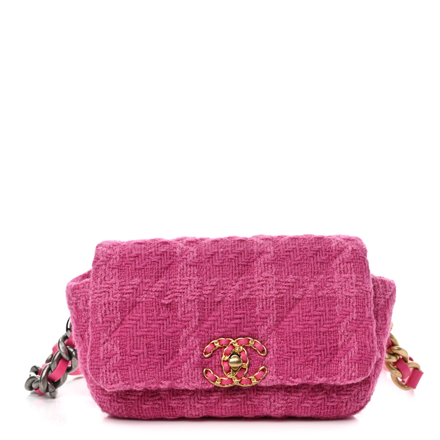 Tweed Quilted Chanel 19 Waist Bag Pink