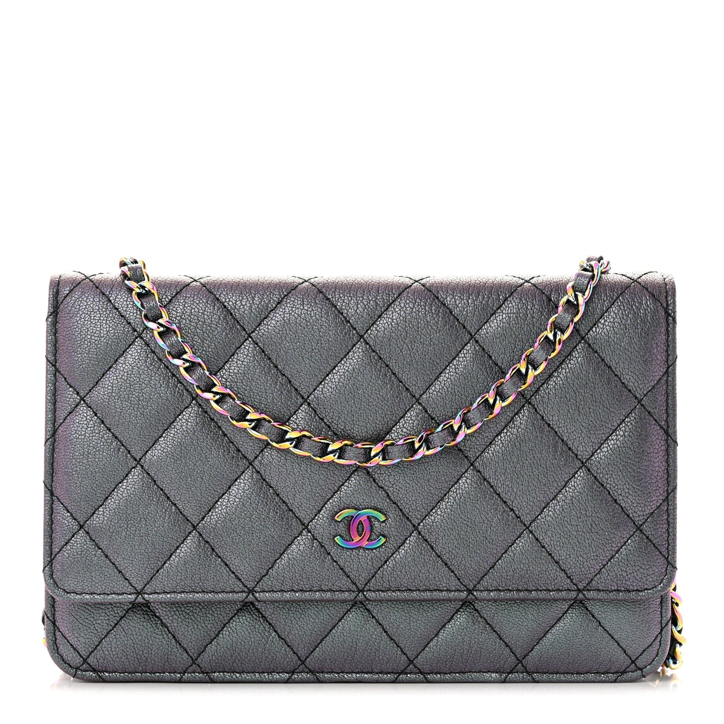 Iridescent Goatskin Quilted Wallet On Chain WOC Purple