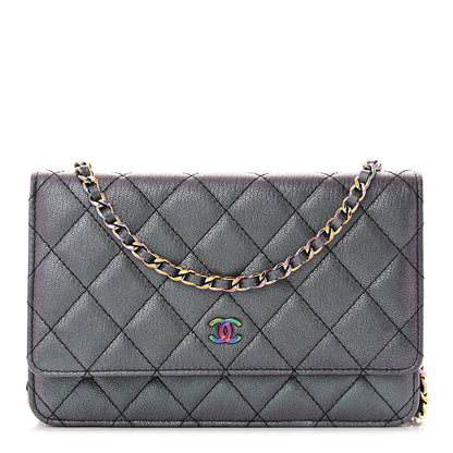 Chanel Iridescent Goatskin Quilted Wallet On Chain WOC Purple 1 of 12
