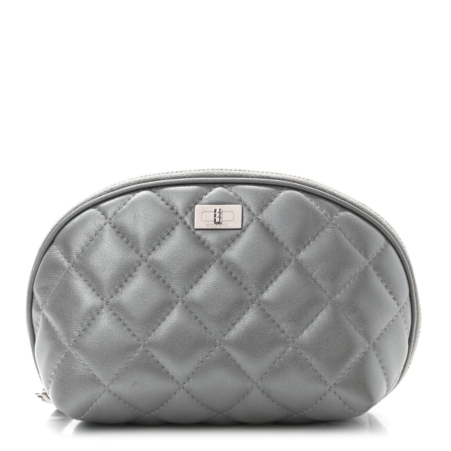Metallic Lambskin Quilted Reissue Cosmetic Case Silver