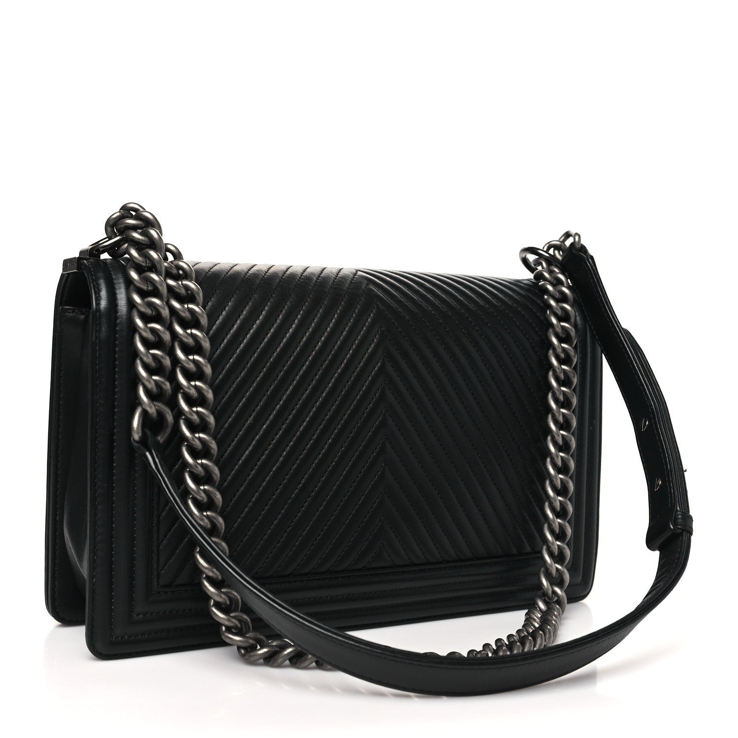 Chanel Calfskin Chevron Quilted New Medium Boy Black 3 of 7