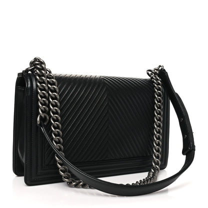 Chanel Calfskin Chevron Quilted New Medium Boy Black 3 of 7