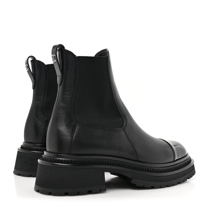 Chanel Calfskin Patent Cap Toe Ankle Boots 37.5 Black 5 of 7