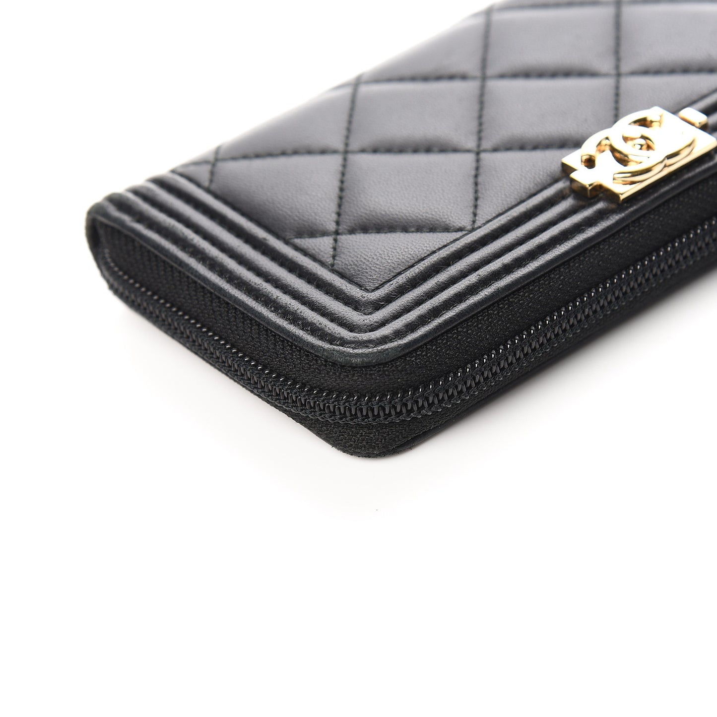 Lambskin Quilted Small Boy Zip Around Wallet Black