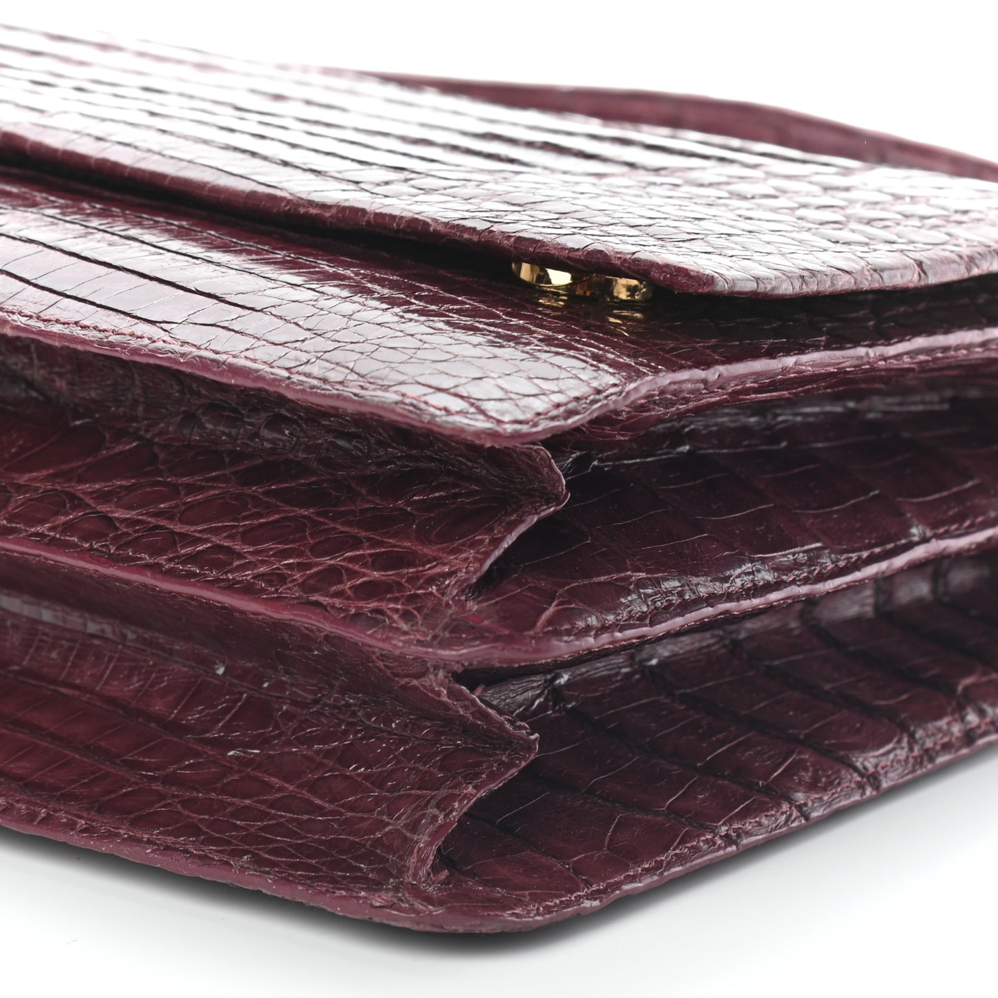 Crocodile Top Handle Satchel Burgundy