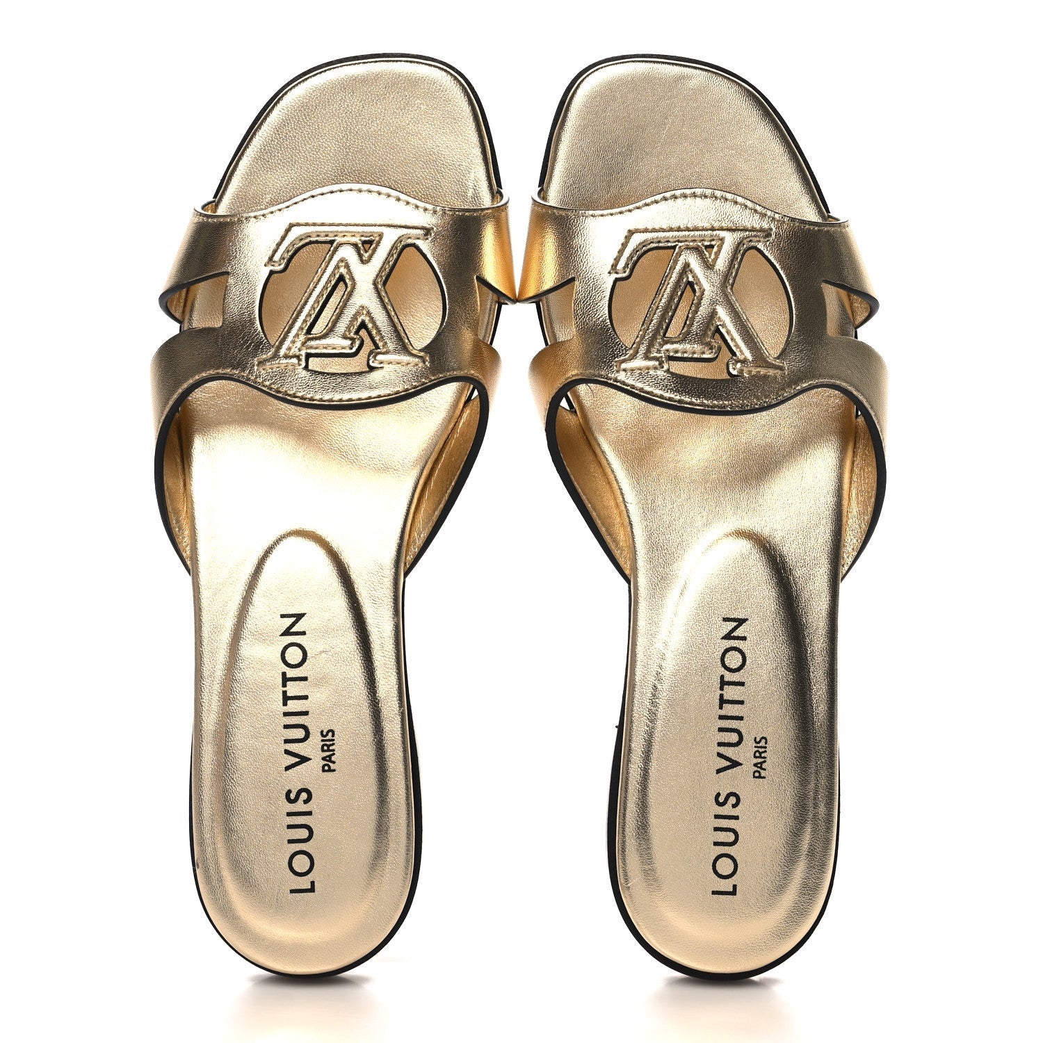 Louis Vuitton Metallic Calfskin LV Isola Flat Sandals Gold 2 of 7