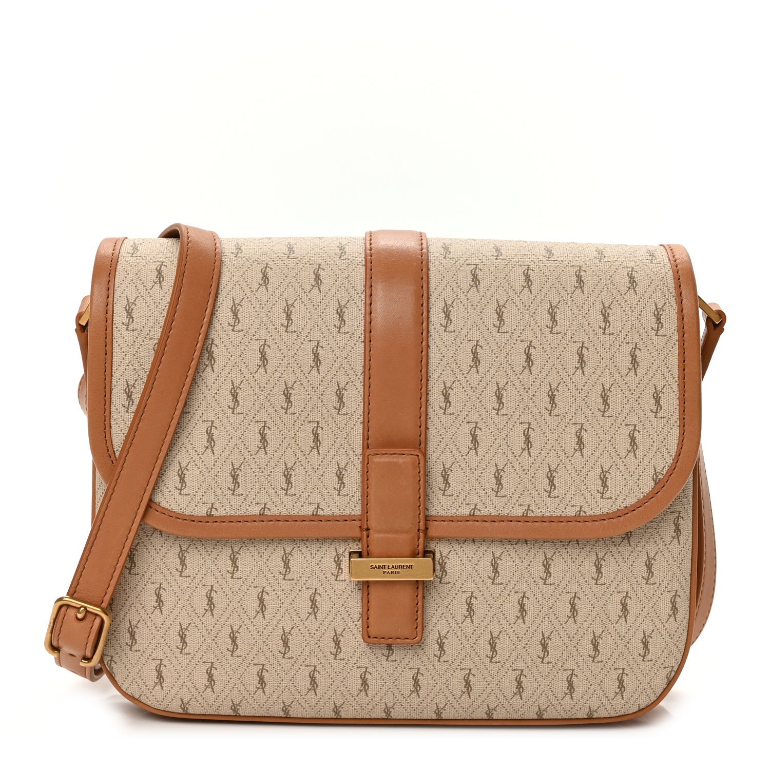 Saint Laurent Canvas All-Over Monogram Small Le Monogramme Satchel Beige Kaki Brown Gold 1 of 11