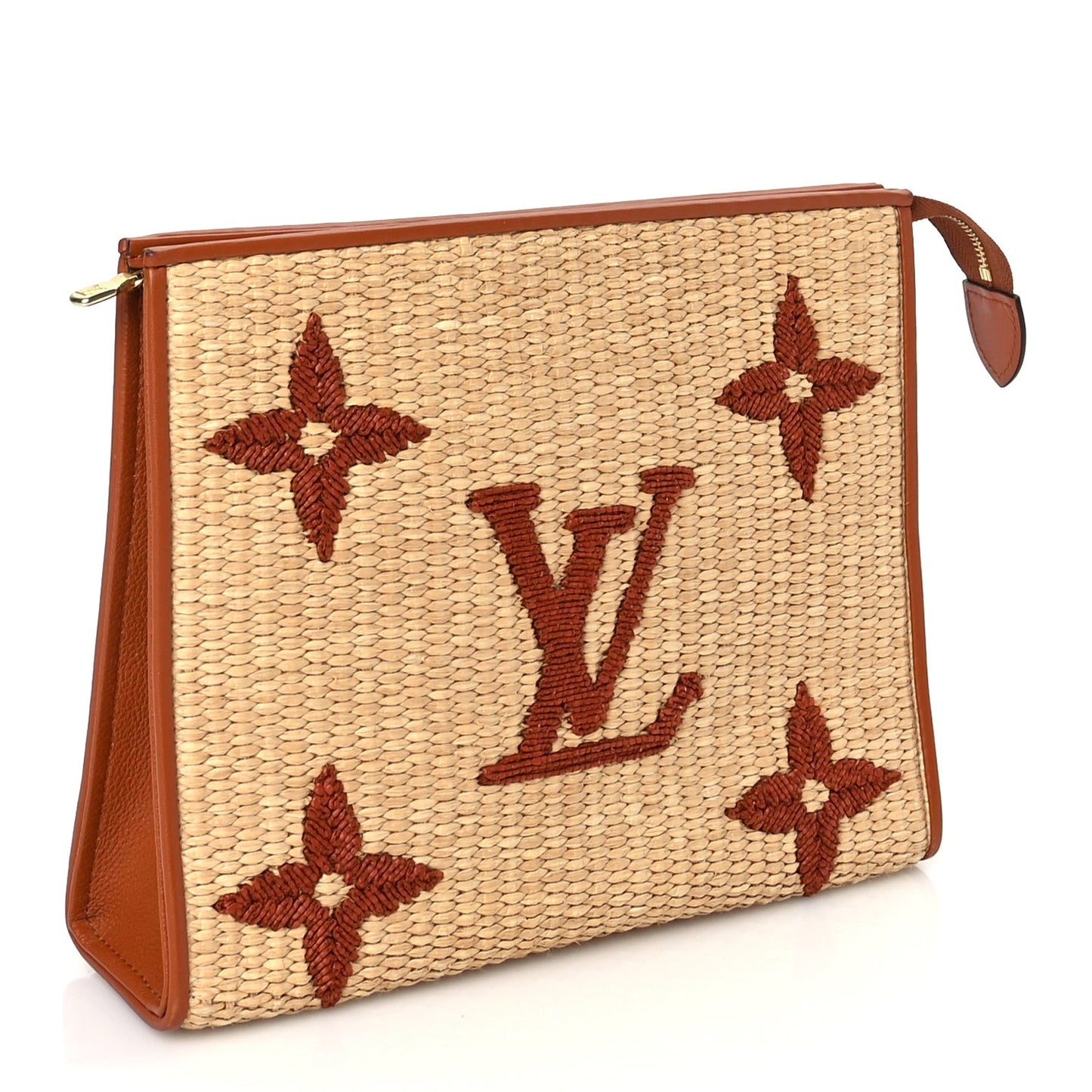 Raffia Monogram Giant Toiletry Pouch 26 Tan