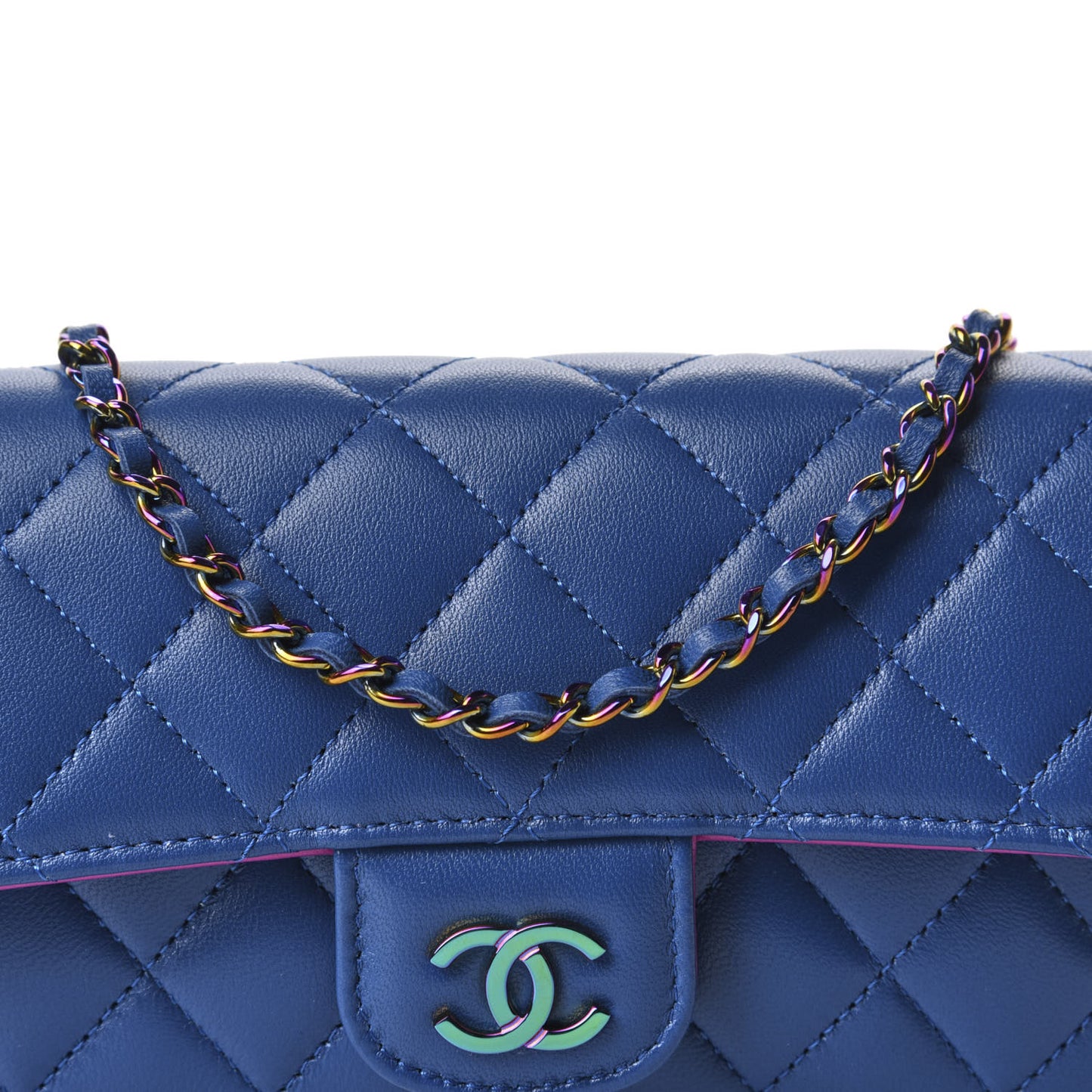 Lambskin Quilted Glasses Case With Chain Blue Purple