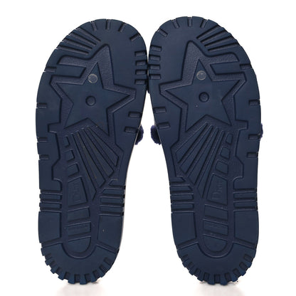 Christian Dior Shearling Canvas Lurex Embroidered Dway 10mm Slide Sandals 41 Navy Natural 6 of 7