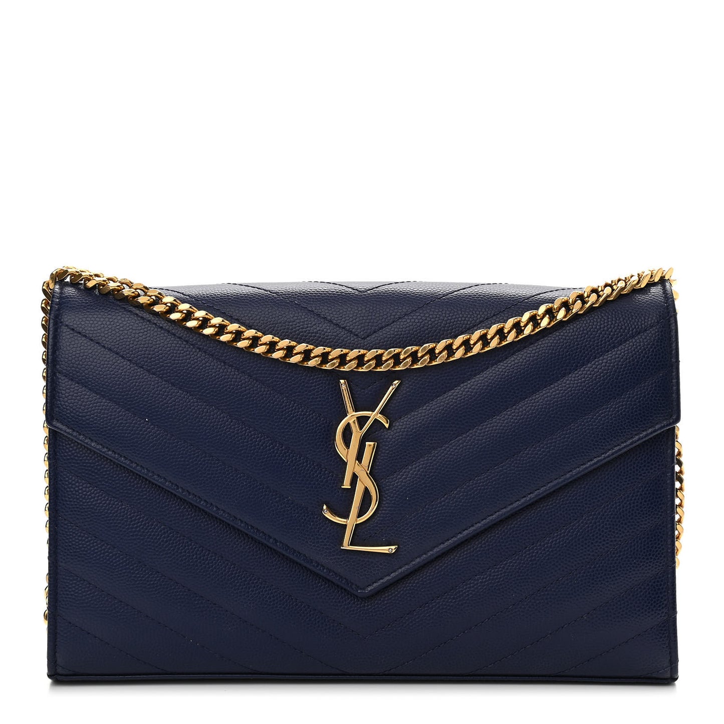 Grain De Poudre Matelasse Chevron Monogram Chain Wallet Navy