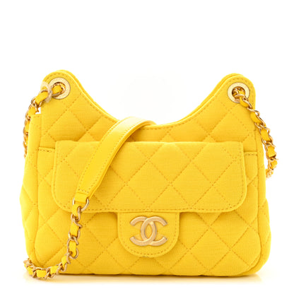 Chanel Jersey Quilted Small Wavy CC Hobo Yellow 1 of 10