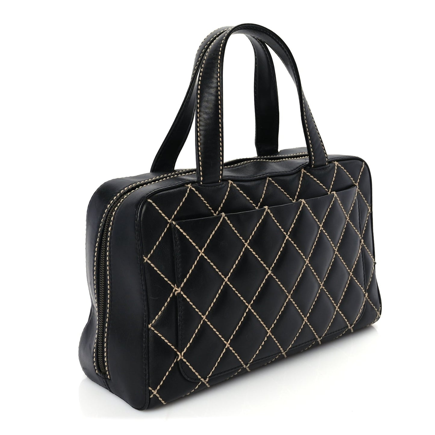 Calfskin Wild Stitch Top Handle Bag Black