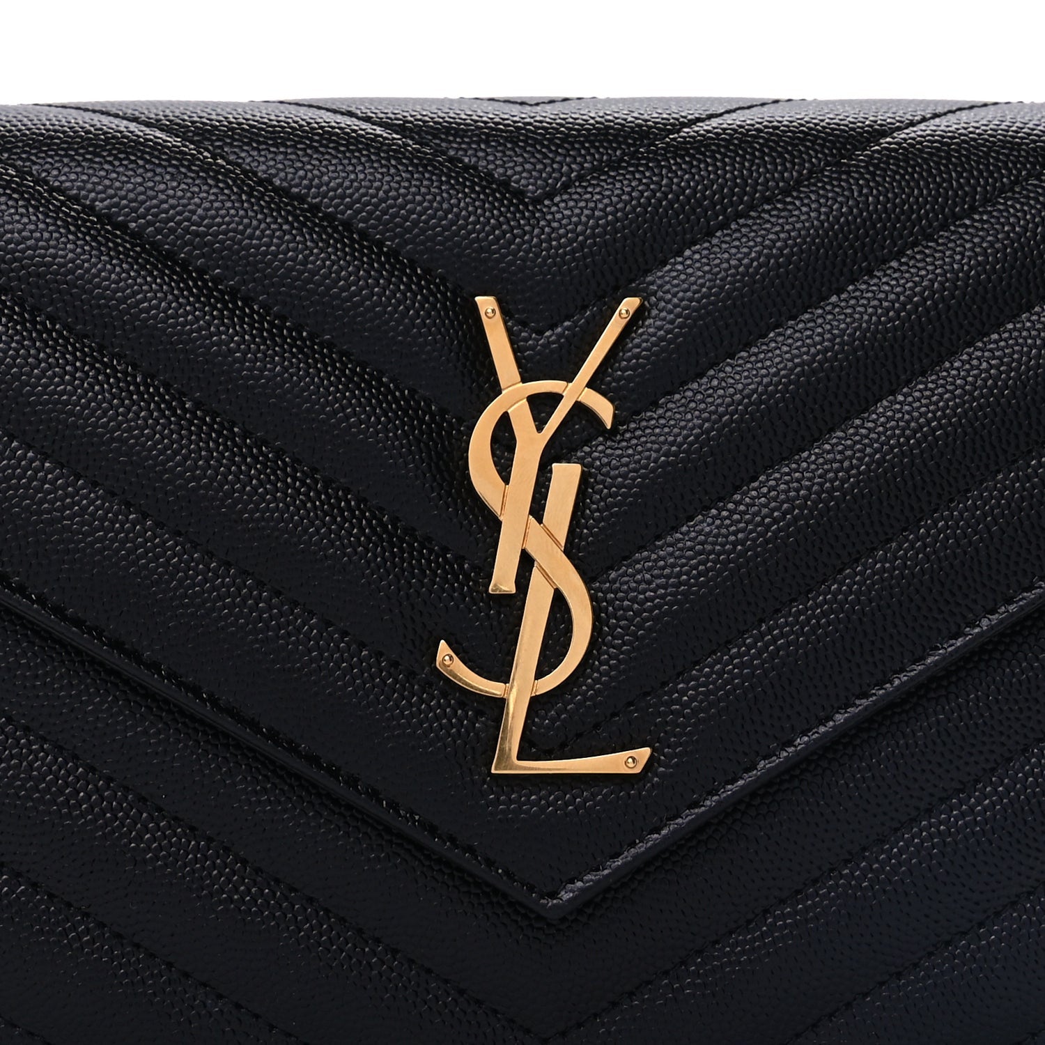 Saint Laurent Grain De Poudre Matelasse Chevron Cassandre Chain Wallet Black 6 of 8