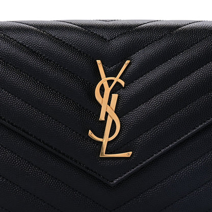 Saint Laurent Grain De Poudre Matelasse Chevron Cassandre Chain Wallet Black 6 of 8