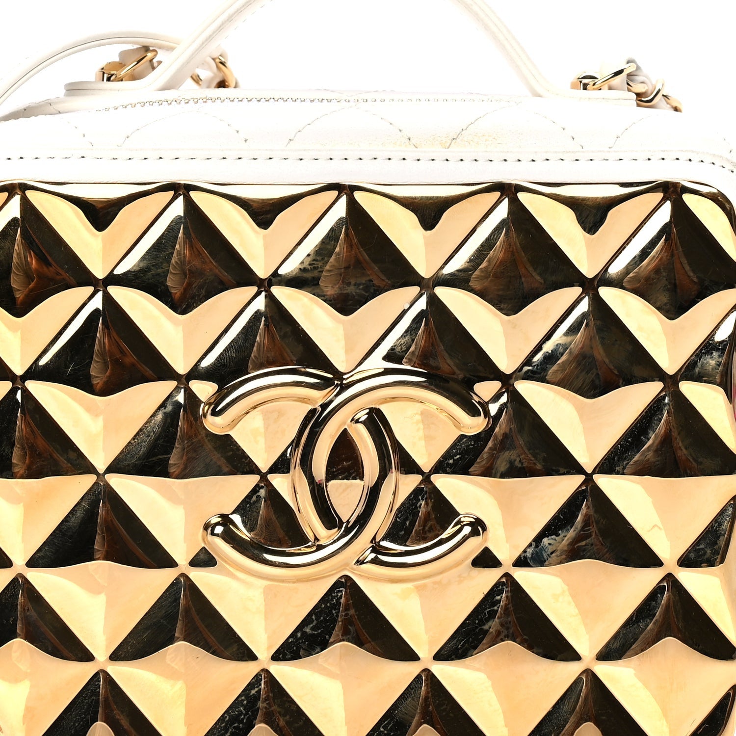 Chanel Lambskin Quilted Golden Plate Vanity Case White Gold 7 of 7