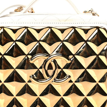 Chanel Lambskin Quilted Golden Plate Vanity Case White Gold 7 of 7