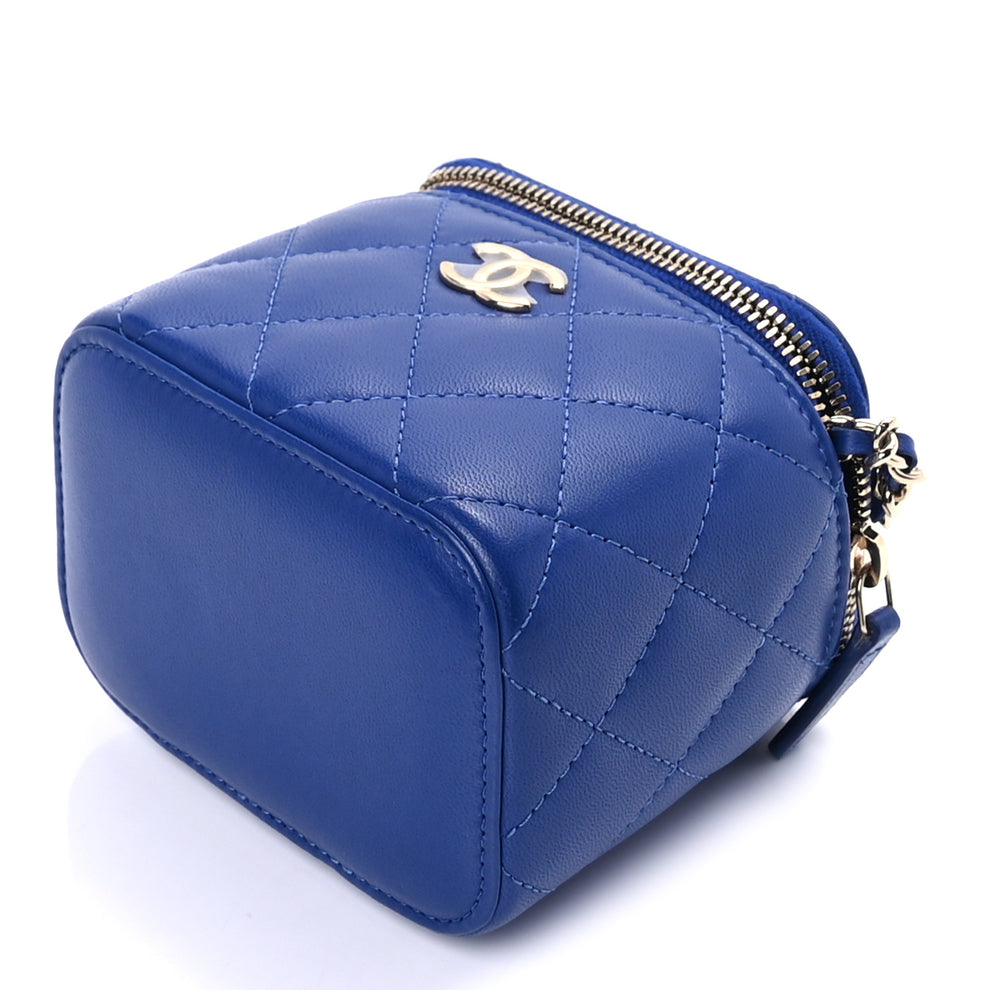 Chanel Lambskin Quilted Top Handle Mini Vanity Case With Chain Blue ...