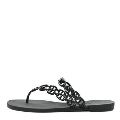 Hermes Rubber Chaine d'Ancre Rivage Sandals 38 Black 1 of 7