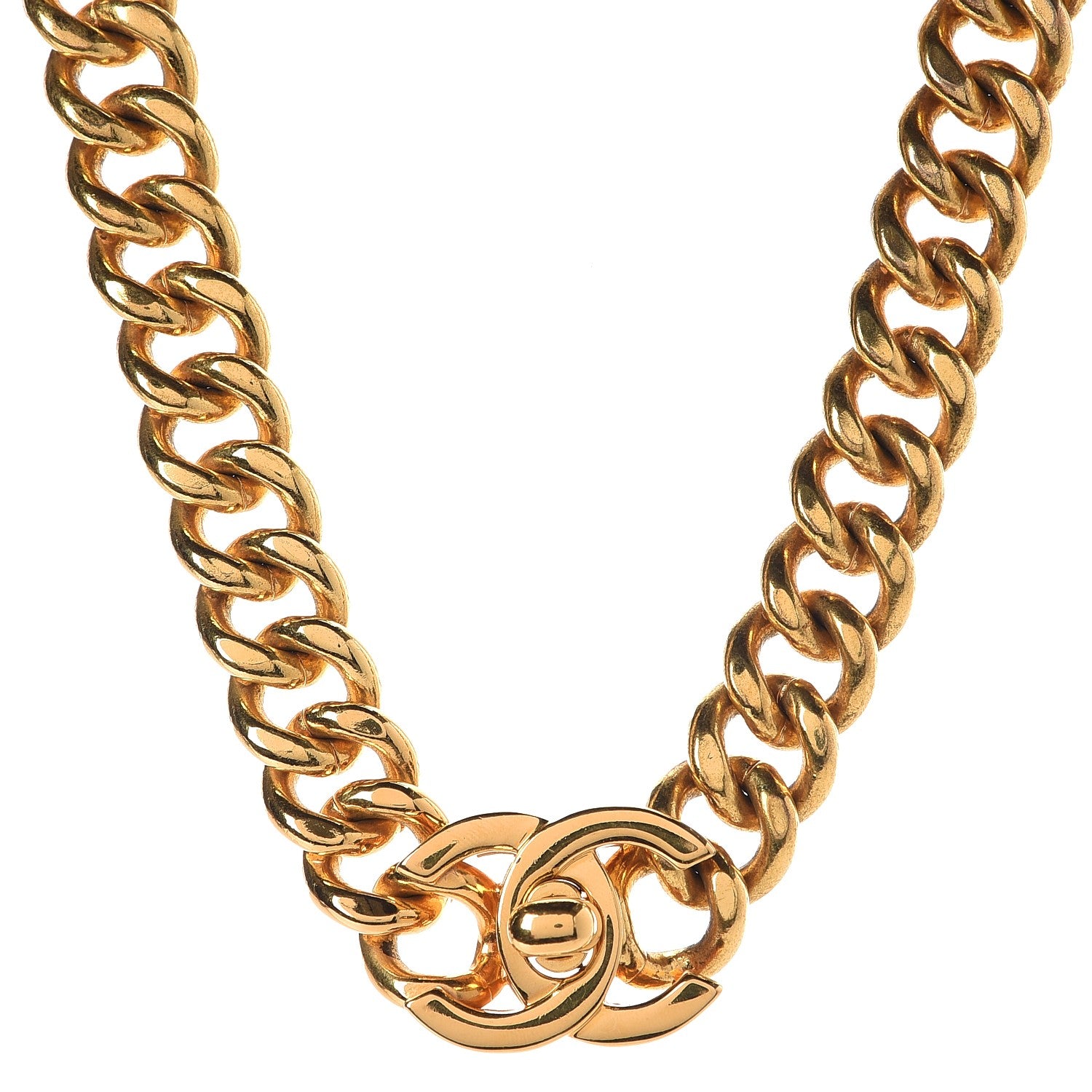 Chanel Chain Link CC Turn Lock Choker Necklace Gold 1 of 6