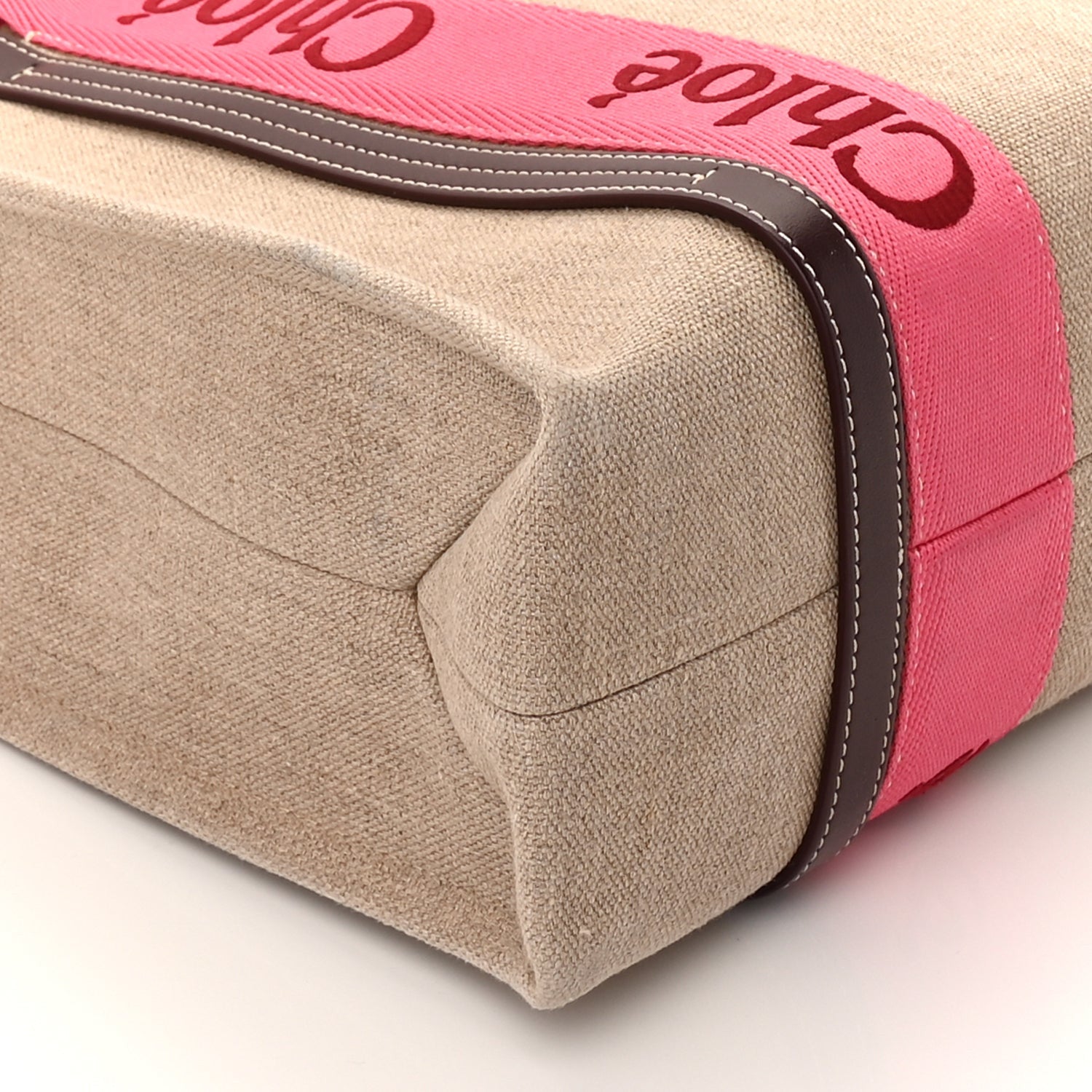 Chloe Linen Calfskin Medium Woody Ribbon Tote Pink 7 of 8