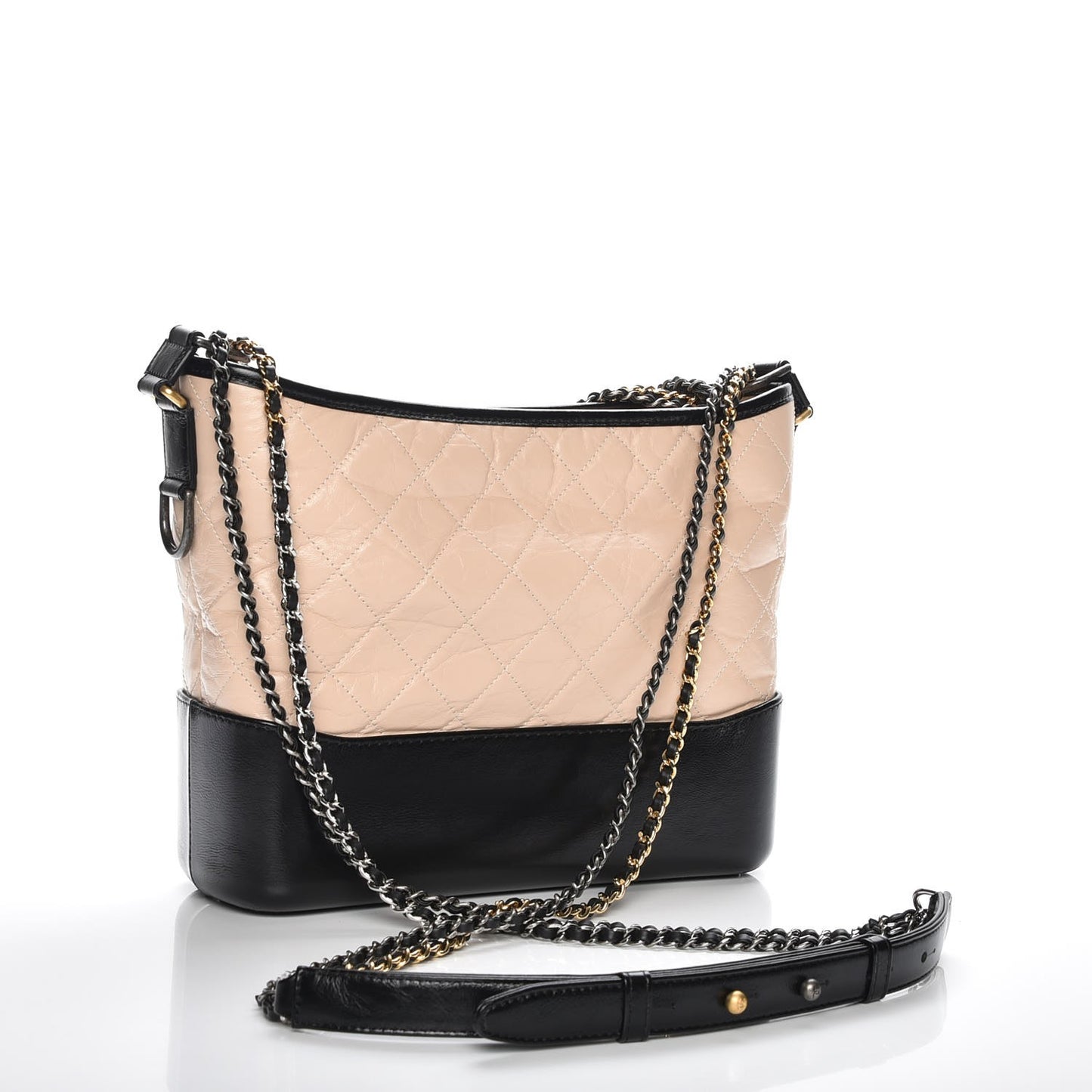 Aged Calfskin Quilted Medium Gabrielle Hobo Beige Black