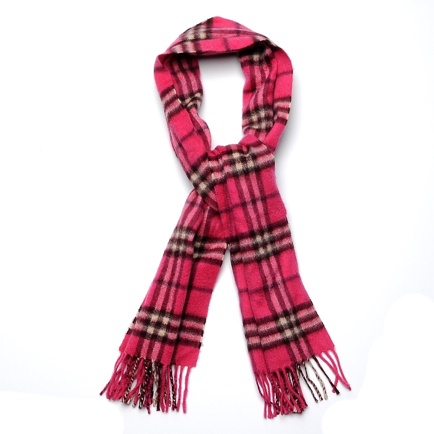 Cashmere Check Fringe Scarf Pink