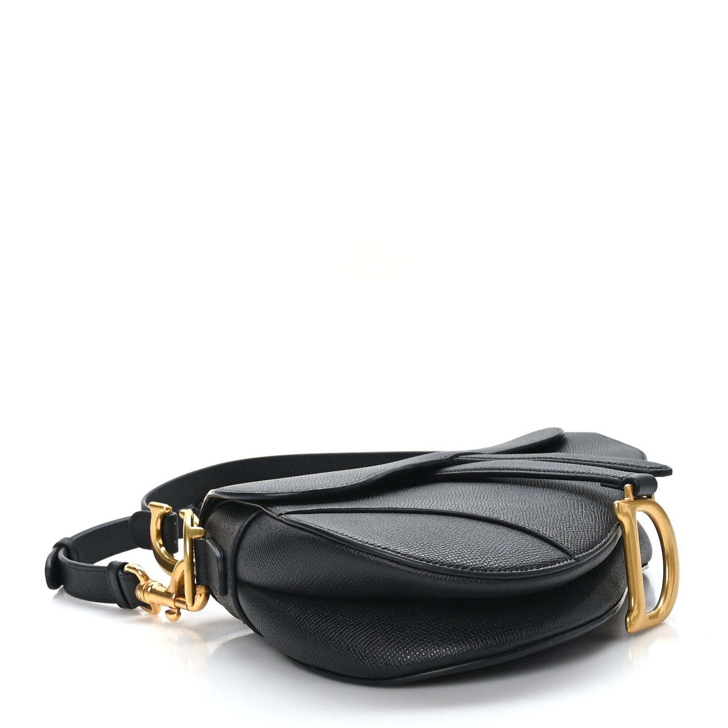Grained Calfskin Saddle Bag With Strap Black