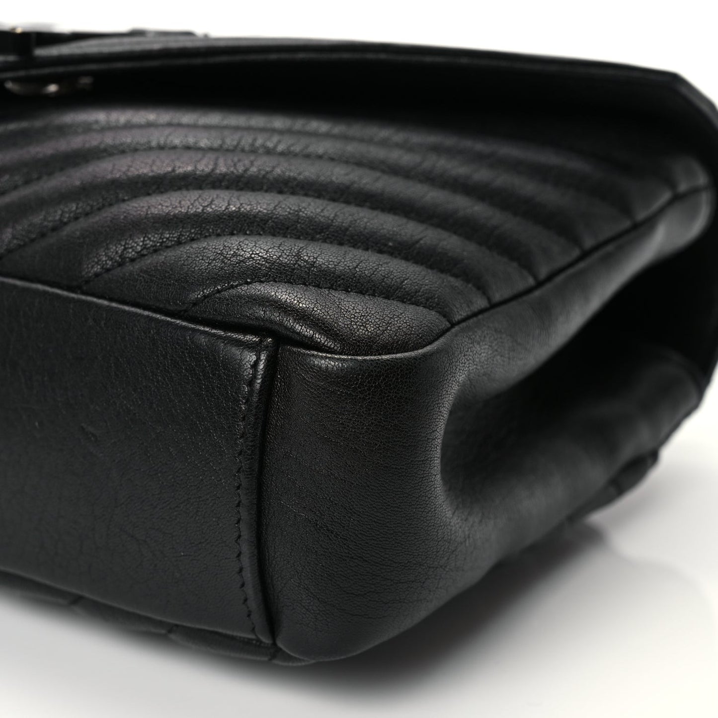 Sheepskin Matelasse Chevron Monogram Monochrome Medium College Bag Black