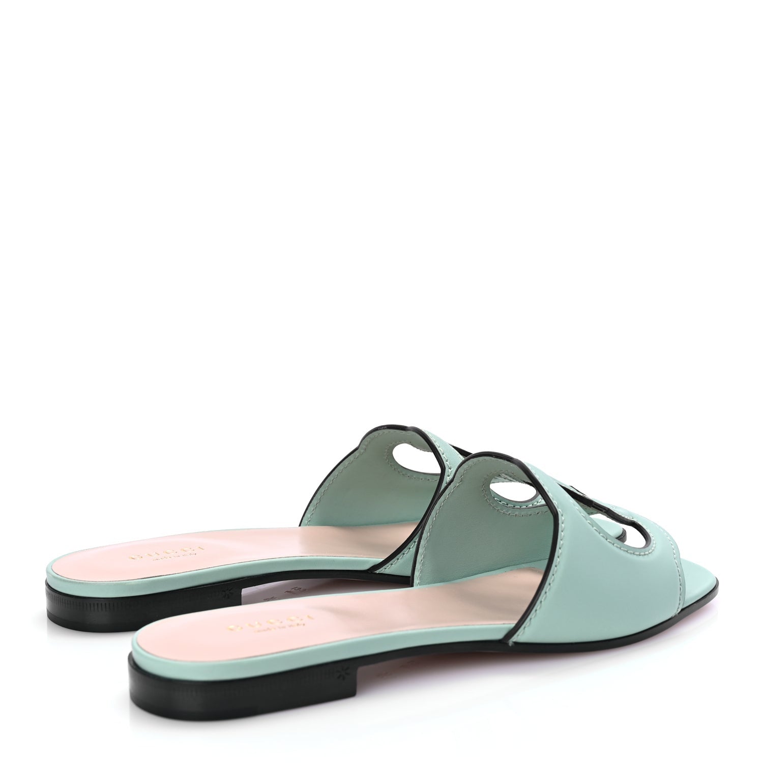 Gucci Cosmos Softy Calfskin Interlocking G Cut Out Slide Sandals 36.5 Light Pastel Green 4 of 9